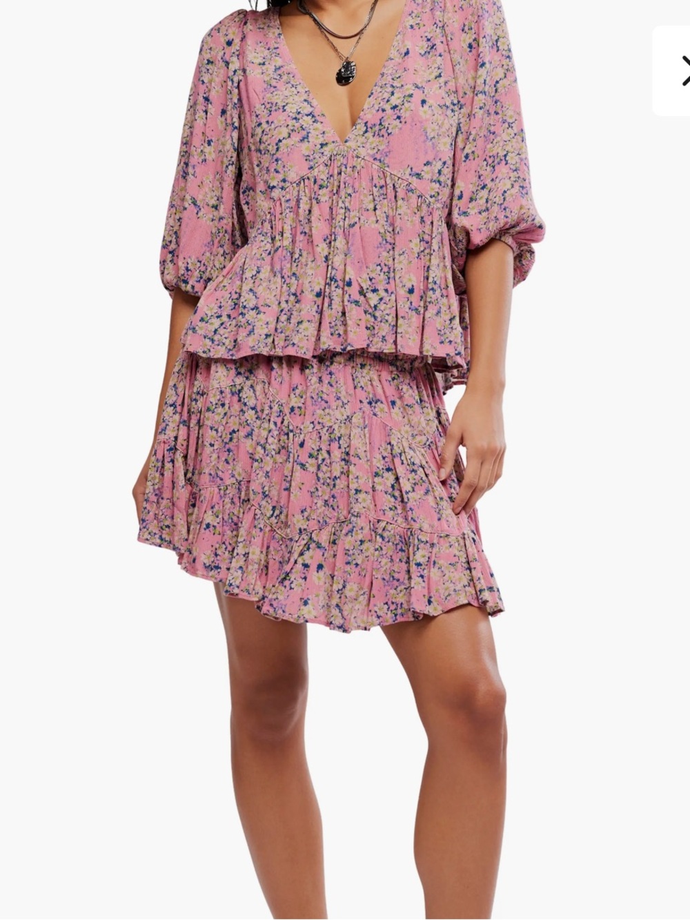 Free People Perishing Floral Print Blouse and Mini Skirt